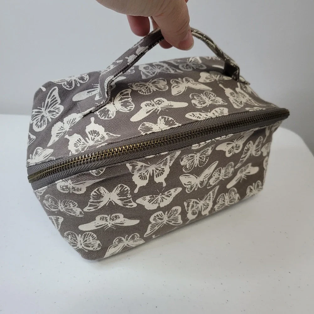 Karma Gifts Butterfly Canvas Cosmetic Bag Grey White Travel‎ Toiletry Pouch